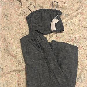 Sleeveless Two-Piece Linen Jumpsuit Set in denim